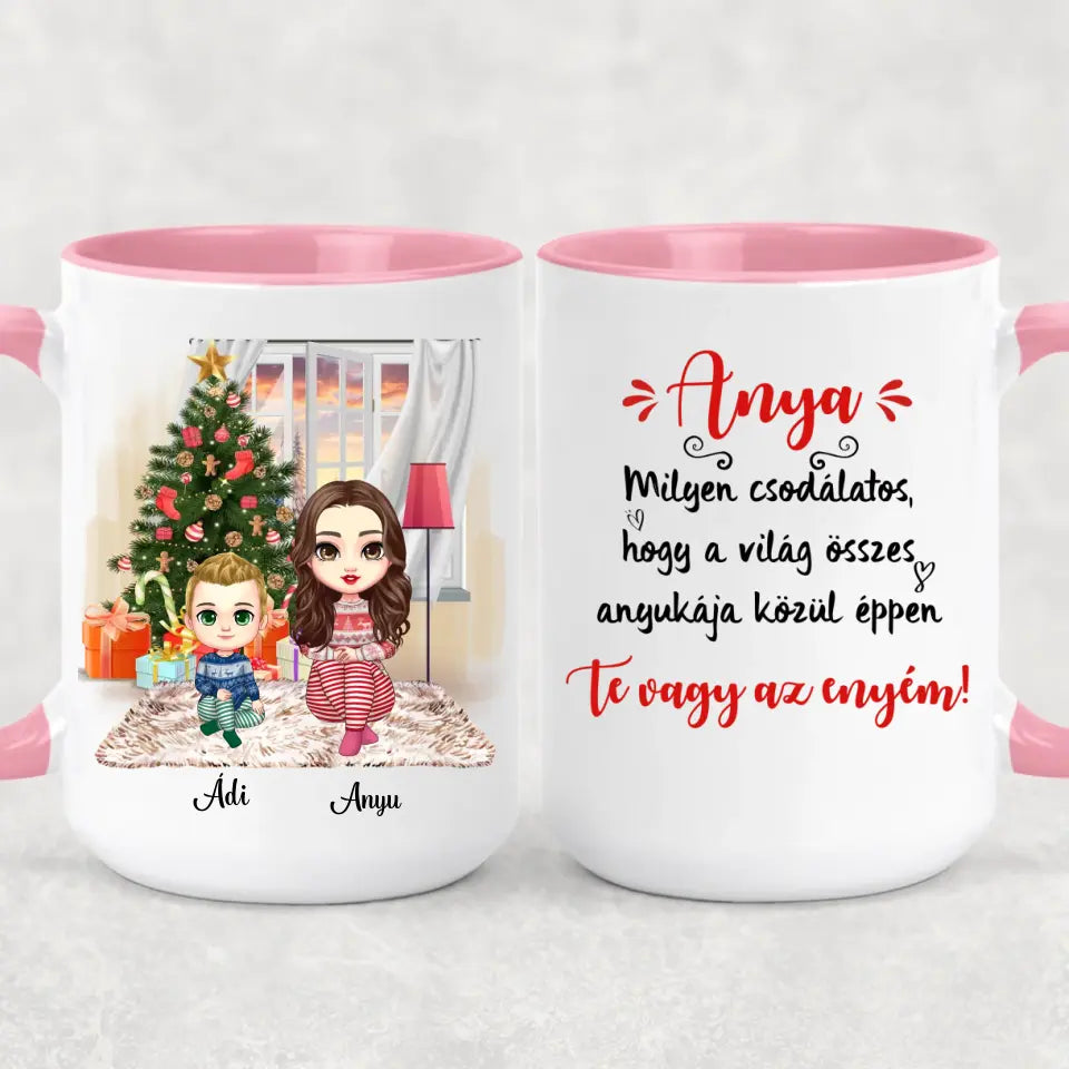 Egyedi karácsonyi bögre édesanyáknak - chibi anya