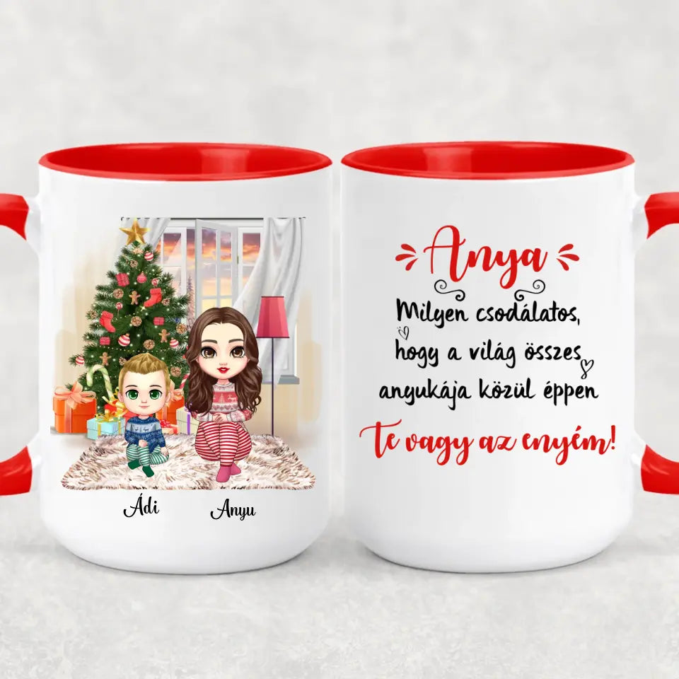 Egyedi karácsonyi bögre édesanyáknak - chibi anya
