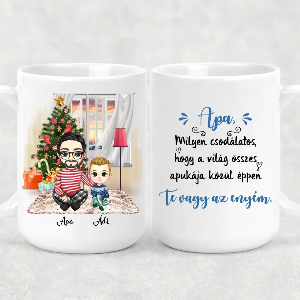 Egyedi karácsonyi bögre édesapáknak - chibi apa