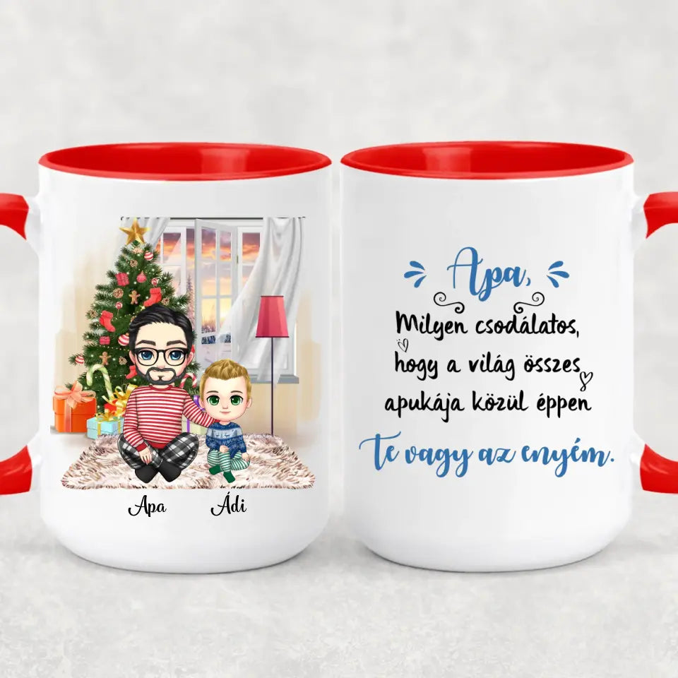 Egyedi karácsonyi bögre édesapáknak - chibi apa