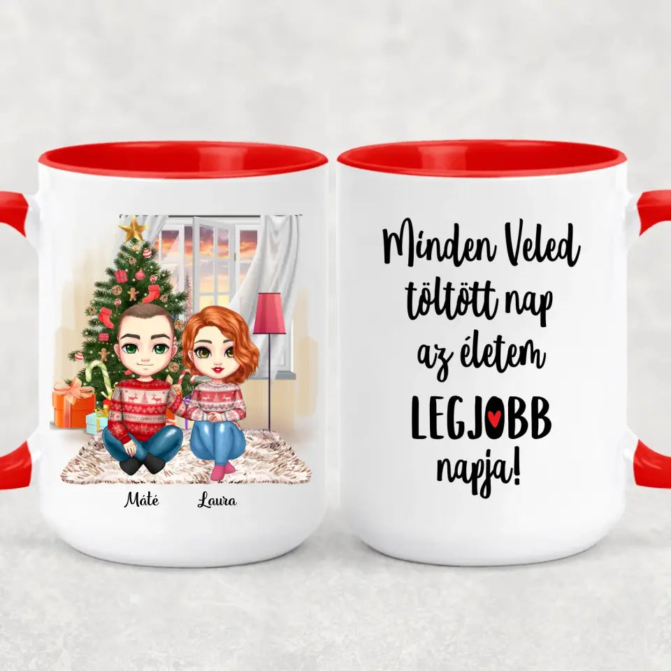 Egyedi karácsony bögre szerelmespároknak - szerelmesek a fa alatt