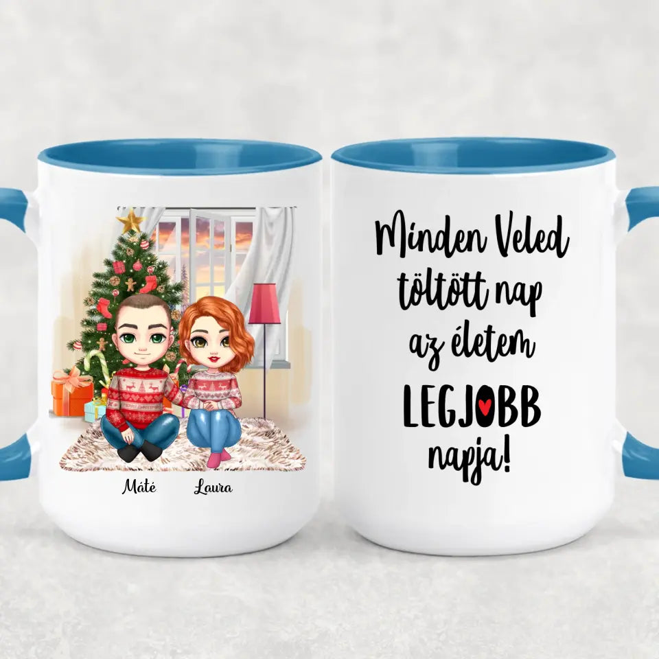 Egyedi karácsony bögre szerelmespároknak - szerelmesek a fa alatt