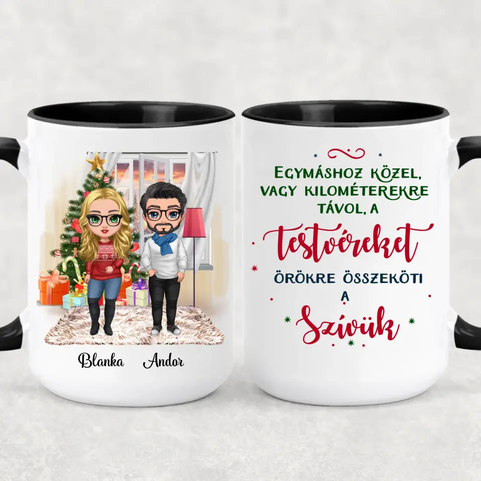 Egyedi karácsony bögre testvéreknek - chibi tesók