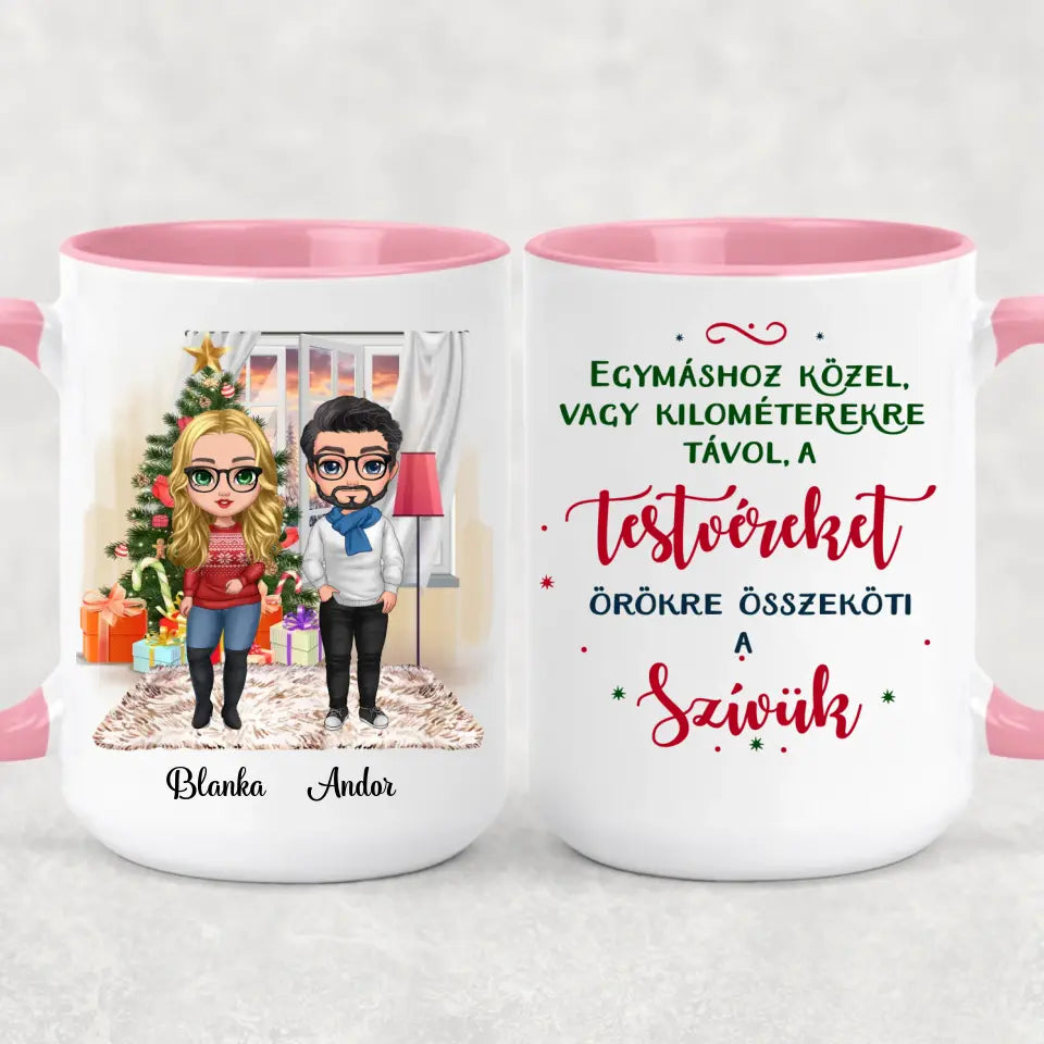 Egyedi karácsony bögre testvéreknek - chibi tesók