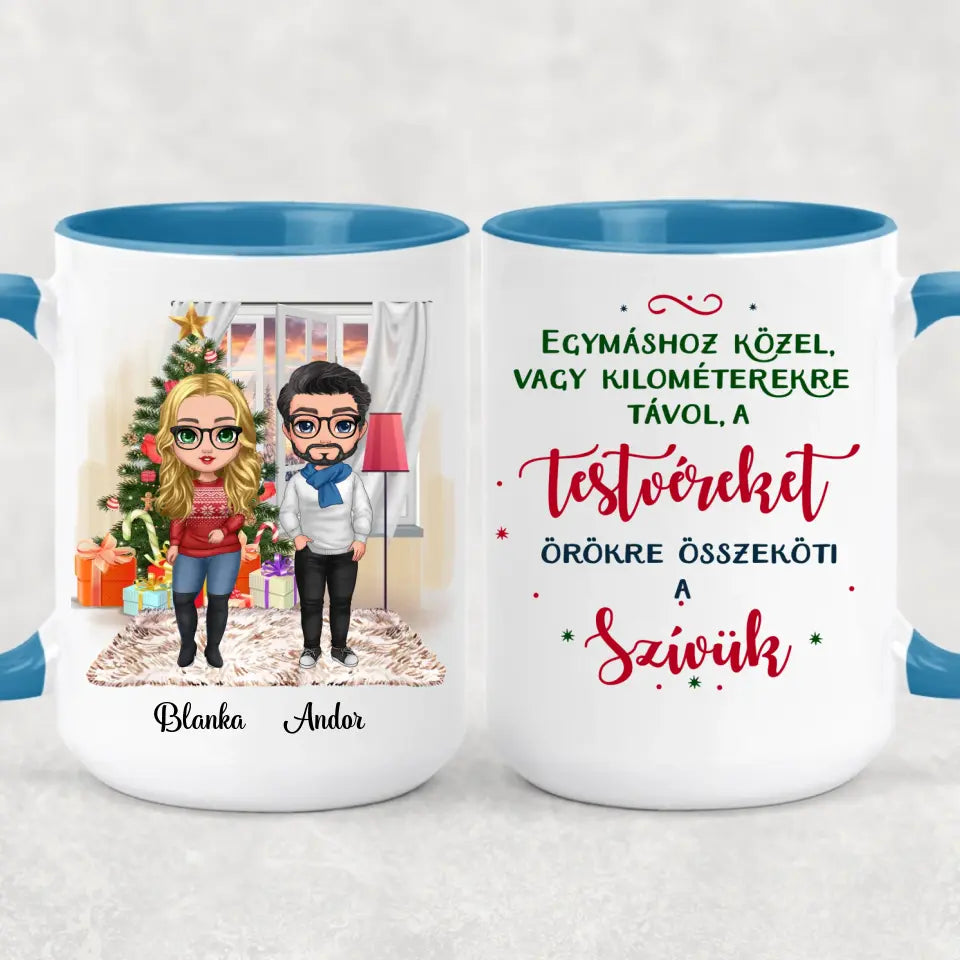 Egyedi karácsony bögre testvéreknek - chibi tesók