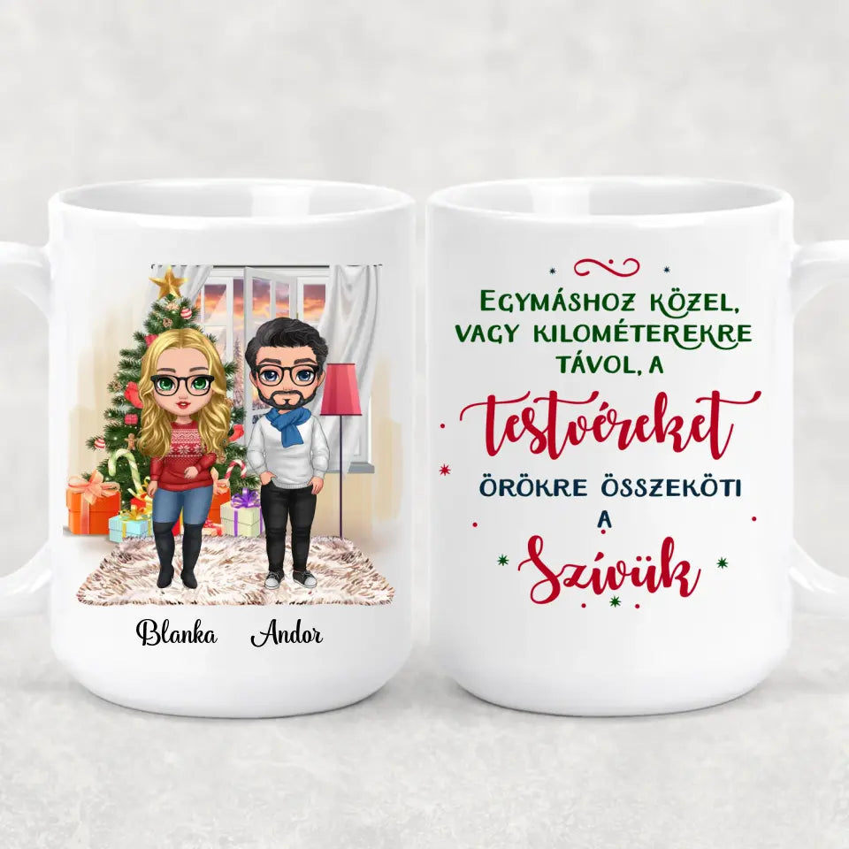 Egyedi karácsony bögre testvéreknek - chibi tesók