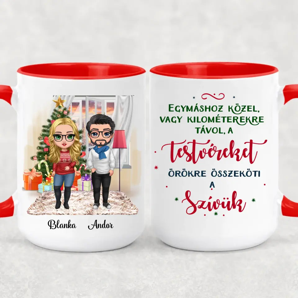 Egyedi karácsony bögre testvéreknek - chibi tesók
