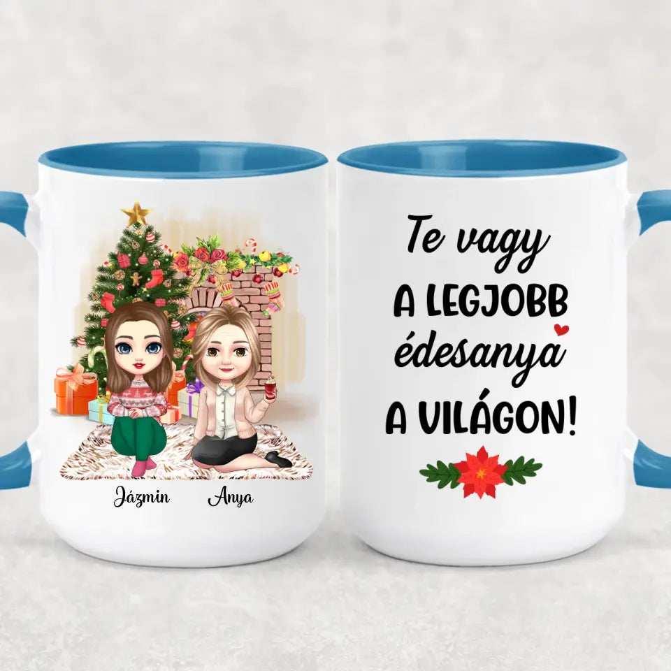 Egyedi karácsonyi bögre édesanyáknak - akár 2 lánnyal