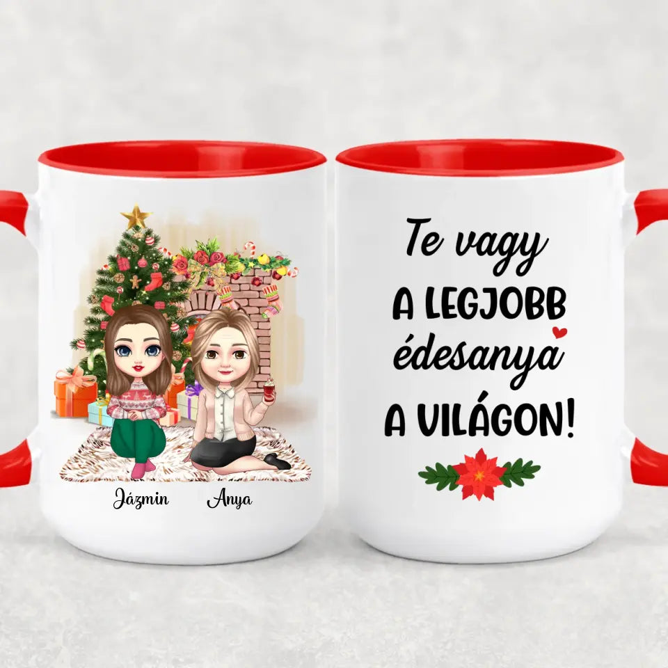 Egyedi karácsonyi bögre édesanyáknak - akár 2 lánnyal