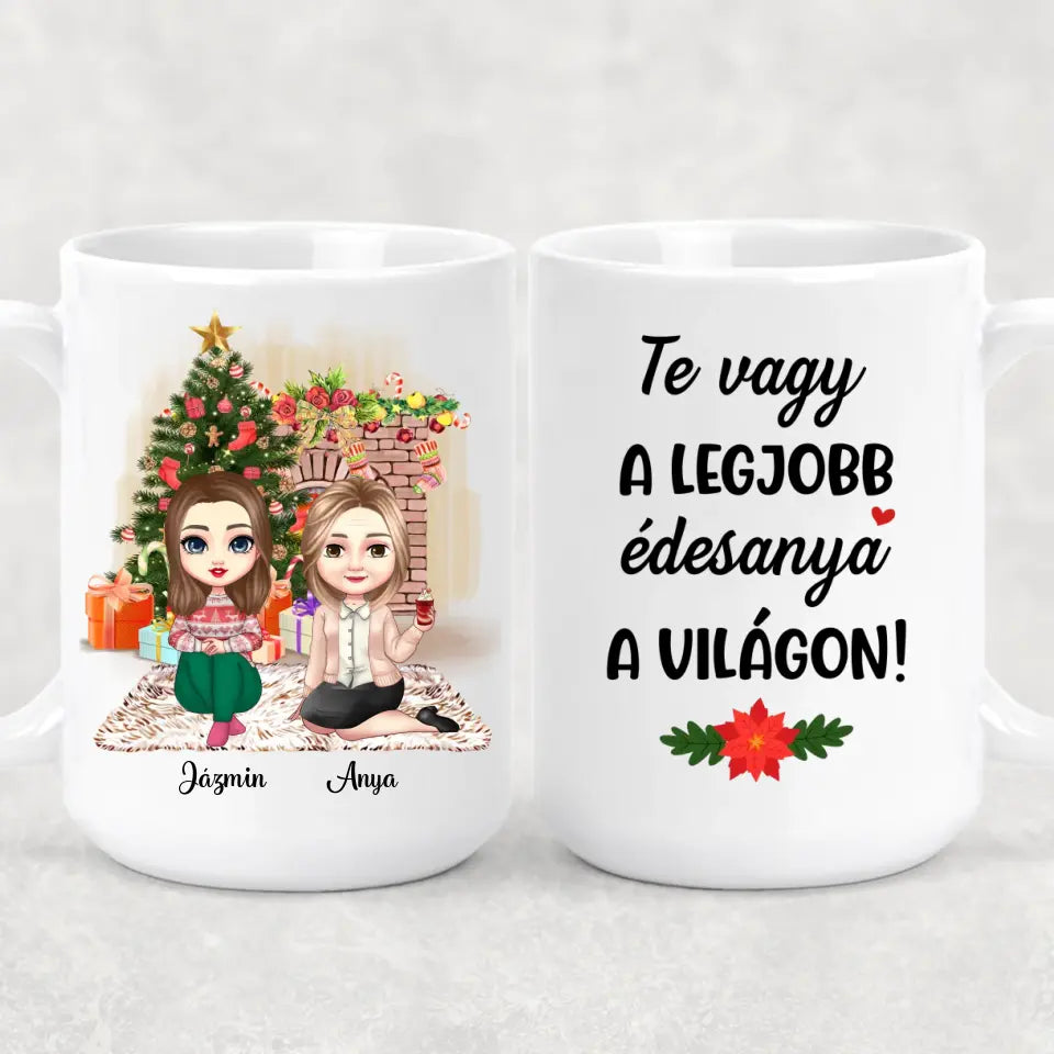 Egyedi karácsonyi bögre édesanyáknak - akár 2 lánnyal