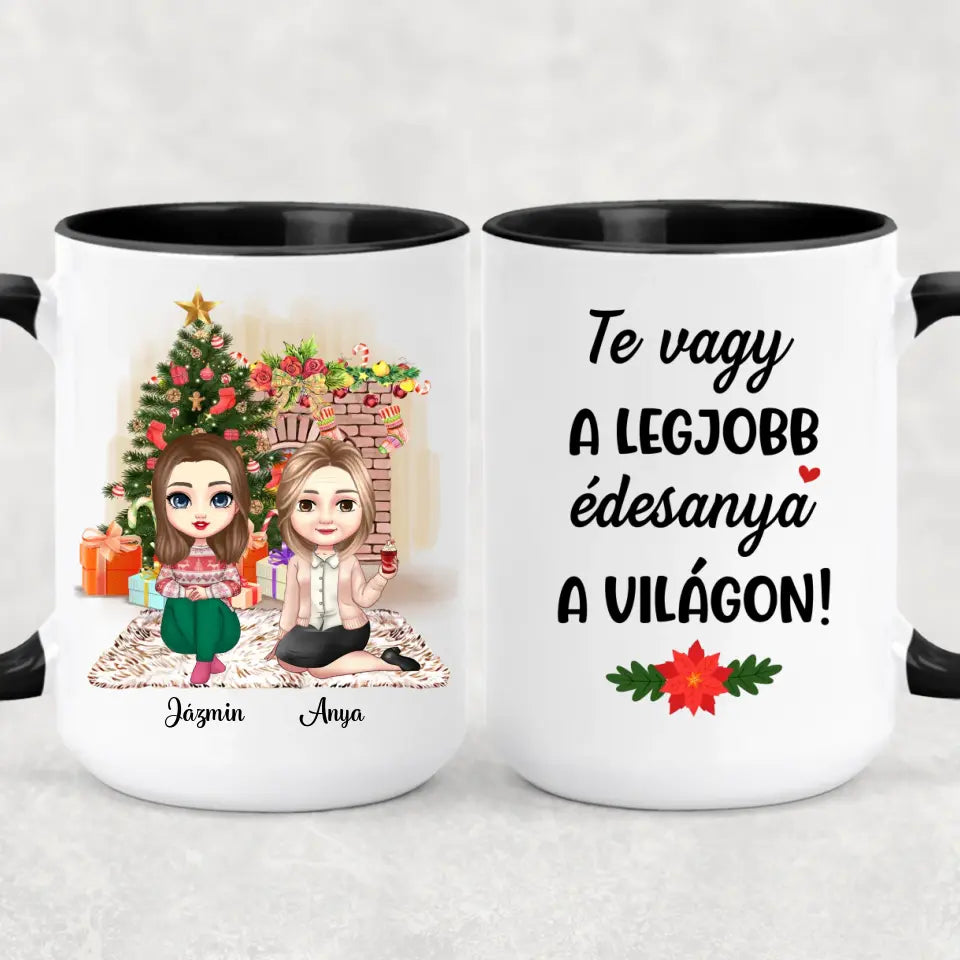 Egyedi karácsonyi bögre édesanyáknak - akár 2 lánnyal
