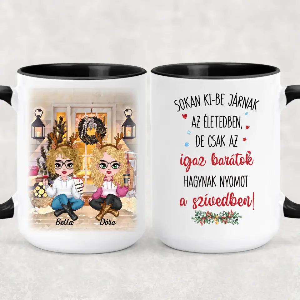 Egyedi karácsonyi bögre barátnőknek - lányok a verandán