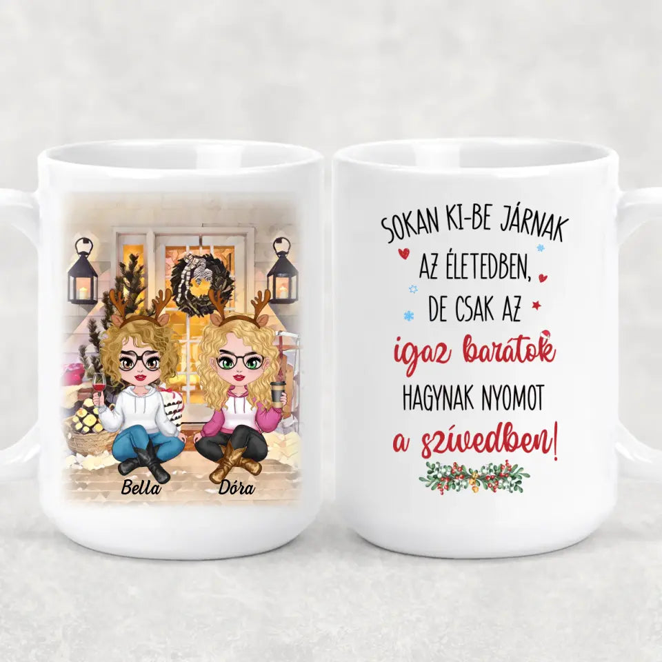 Egyedi karácsonyi bögre barátnőknek - lányok a verandán