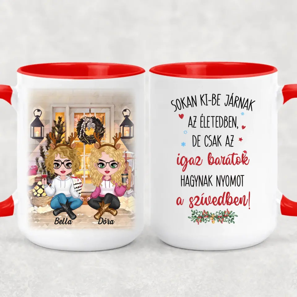 Egyedi karácsonyi bögre barátnőknek - lányok a verandán