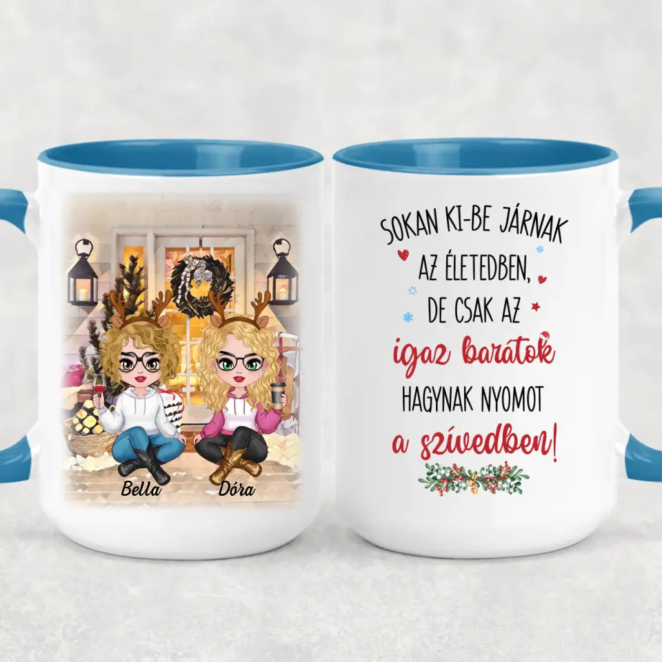 Egyedi karácsonyi bögre barátnőknek - lányok a verandán