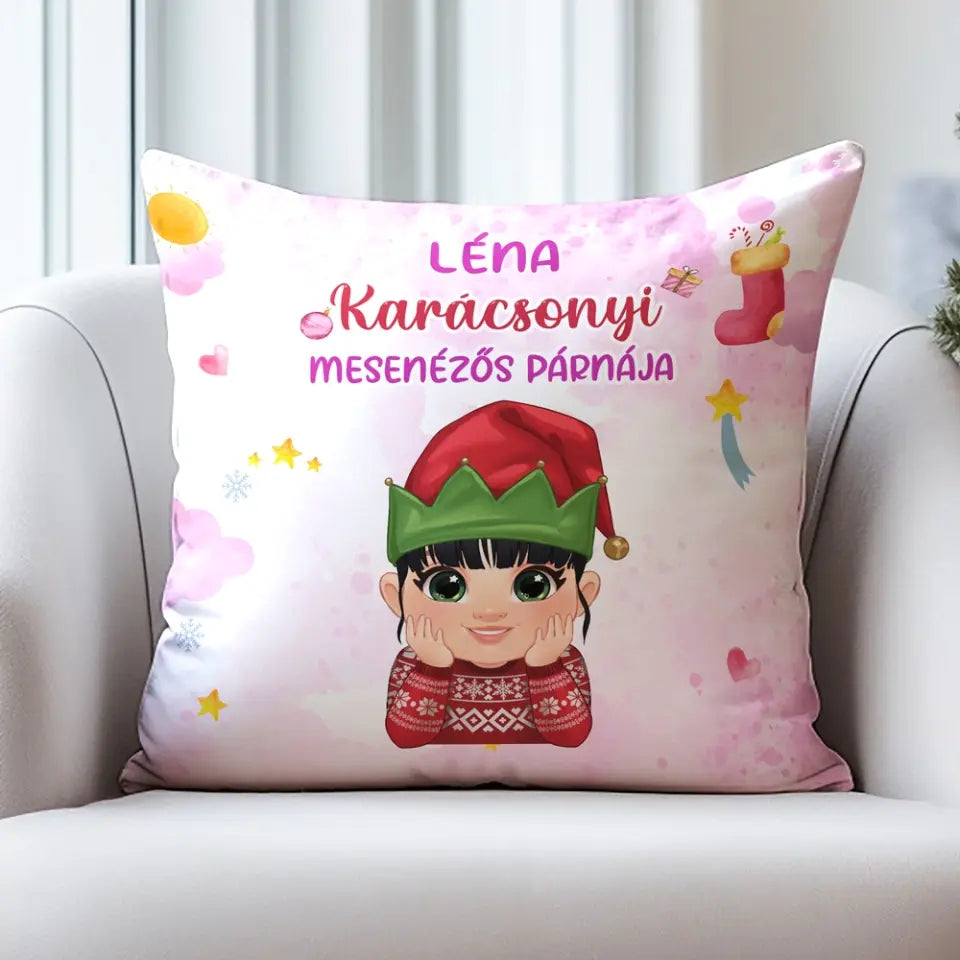 Egyedi karácsonyi mesenézős párna gyerekeknek