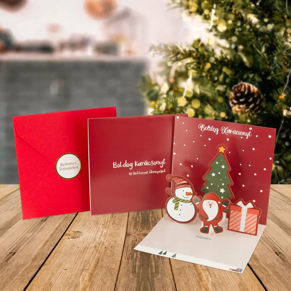 3D-s karácsonyi üdvözlőlap borítékkal