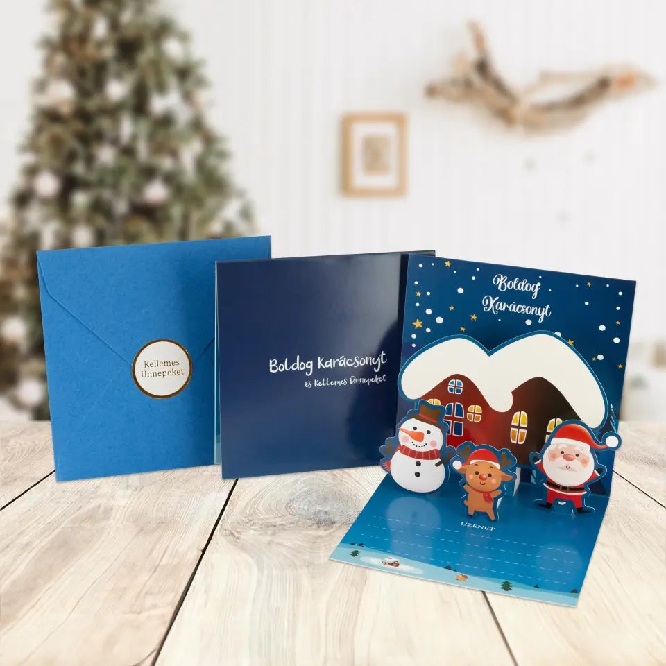 3D-s karácsonyi üdvözlőlap borítékkal