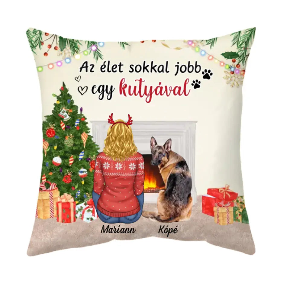 Egyedi karácsonyi kutyás párna, akár 3 kutyussal