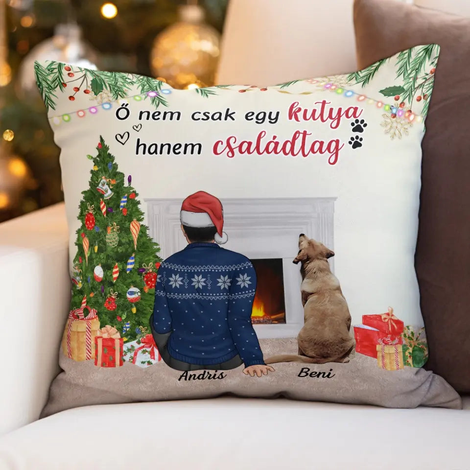 Egyedi karácsonyi kutyás párna, akár 3 kutyussal