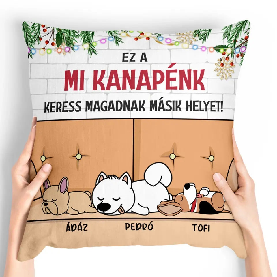 Egyedi karácsonyi párna gazdiknak - ez a mi kanapénk
