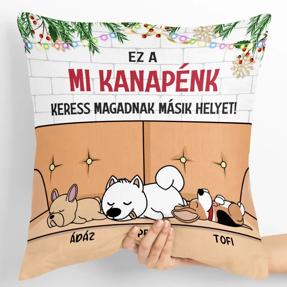 Egyedi karácsonyi párna gazdiknak - ez a mi kanapénk