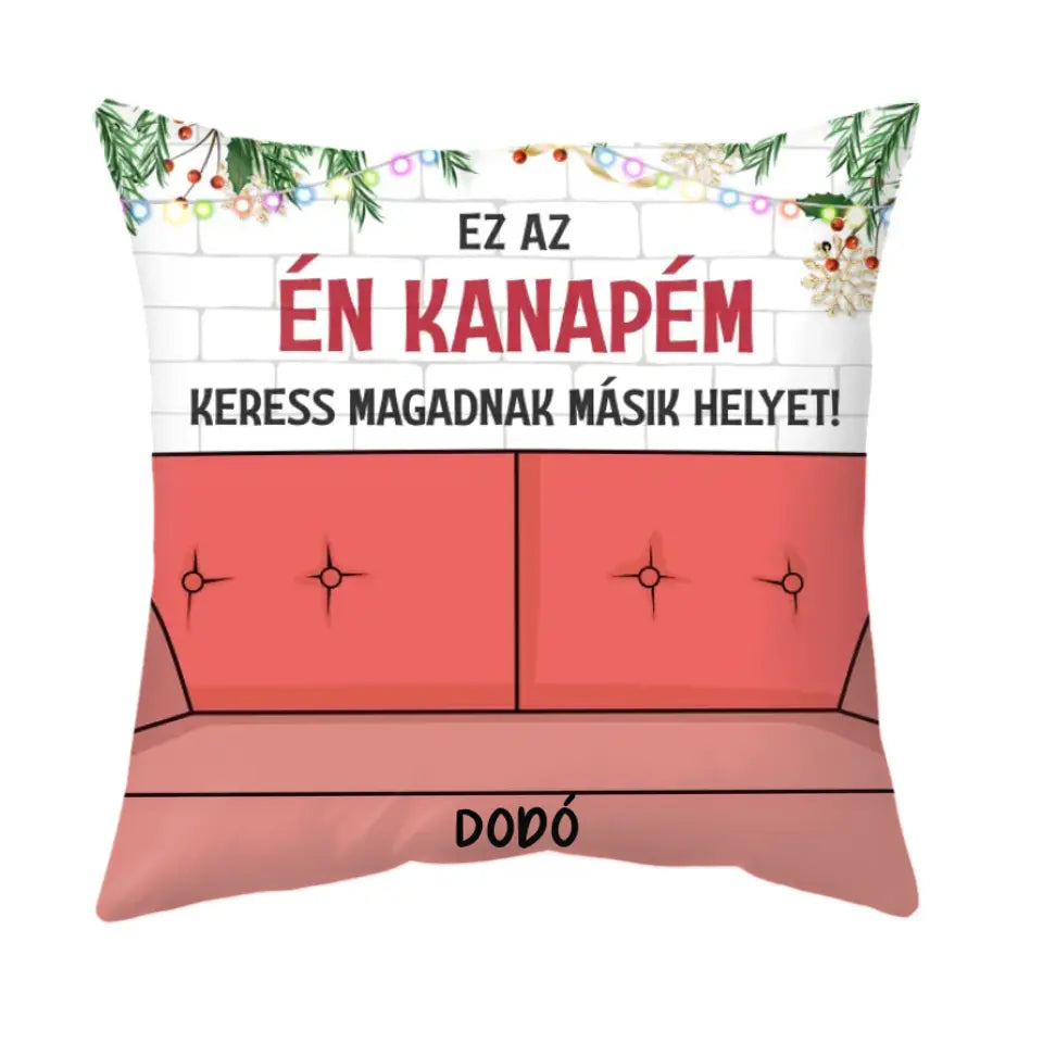 Egyedi karácsonyi párna gazdiknak - ez a mi kanapénk