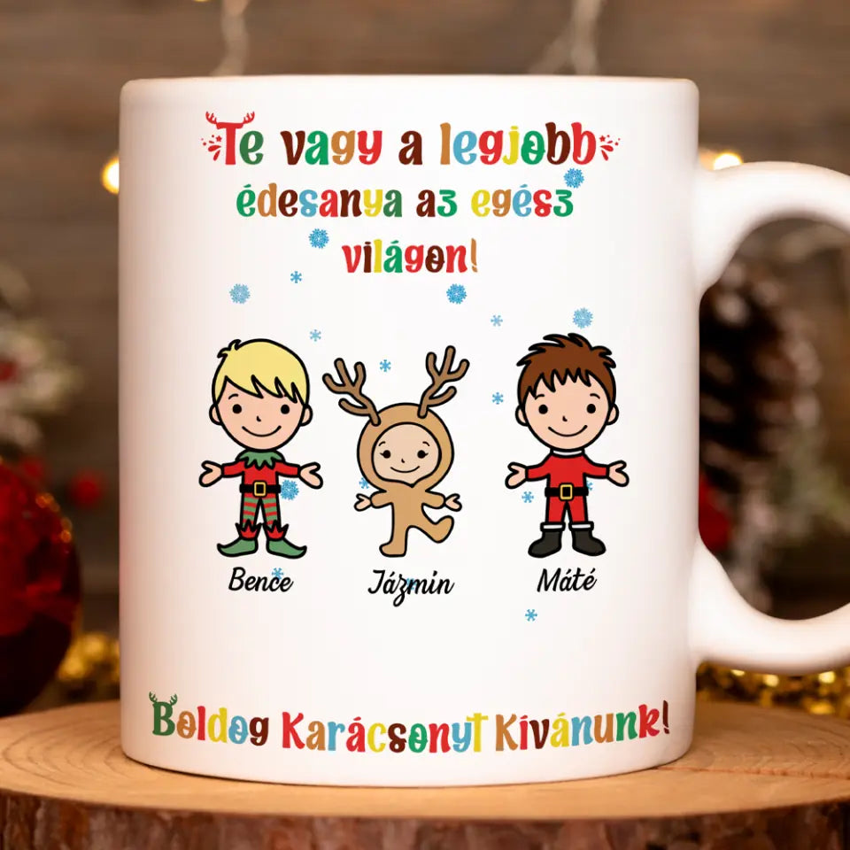 Egyedi karácsonyi bögre a családnak - akár 8 gyermekkel