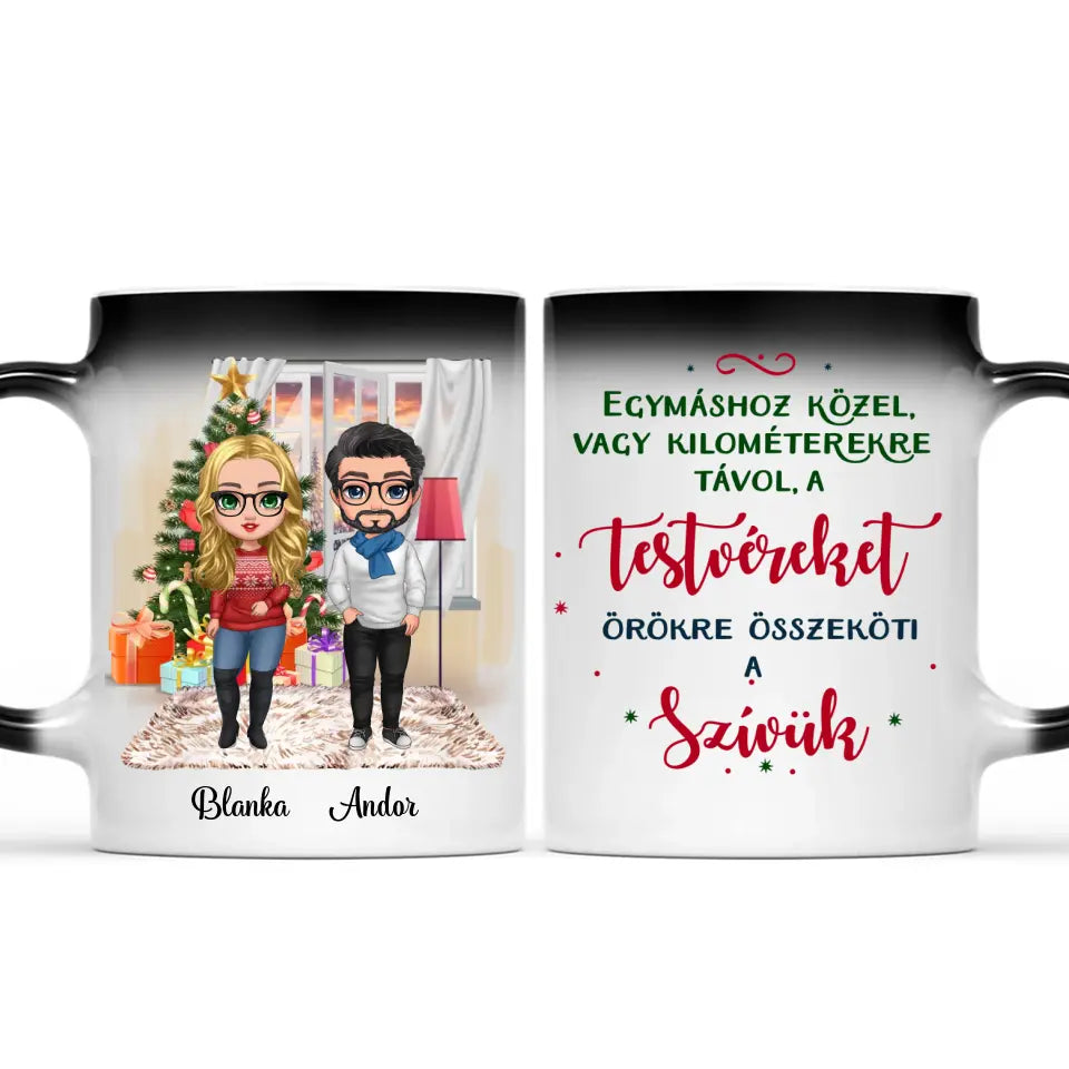 Egyedi karácsony bögre testvéreknek - chibi tesók