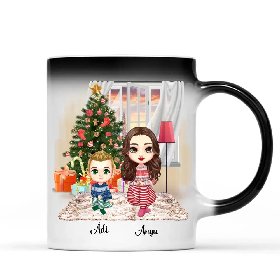 Egyedi karácsonyi bögre édesanyáknak - chibi anya