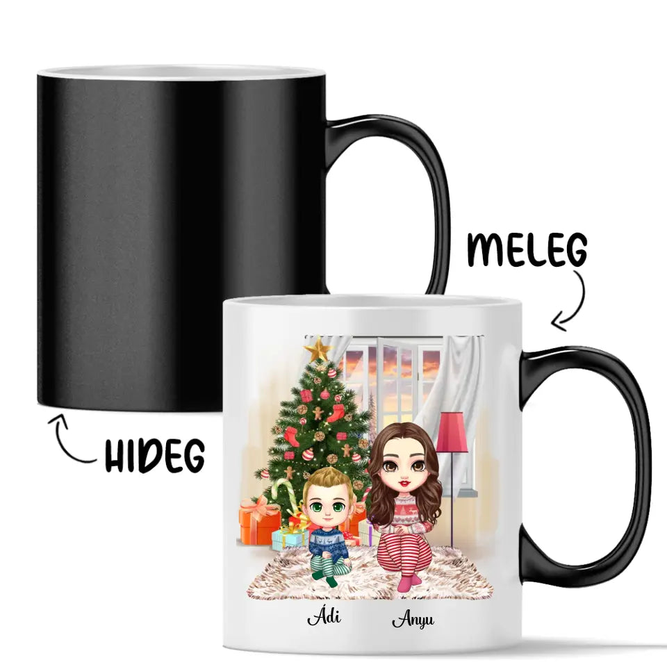 Egyedi karácsonyi bögre édesanyáknak - chibi anya