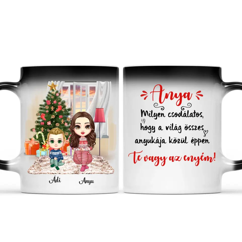Egyedi karácsonyi bögre édesanyáknak - chibi anya