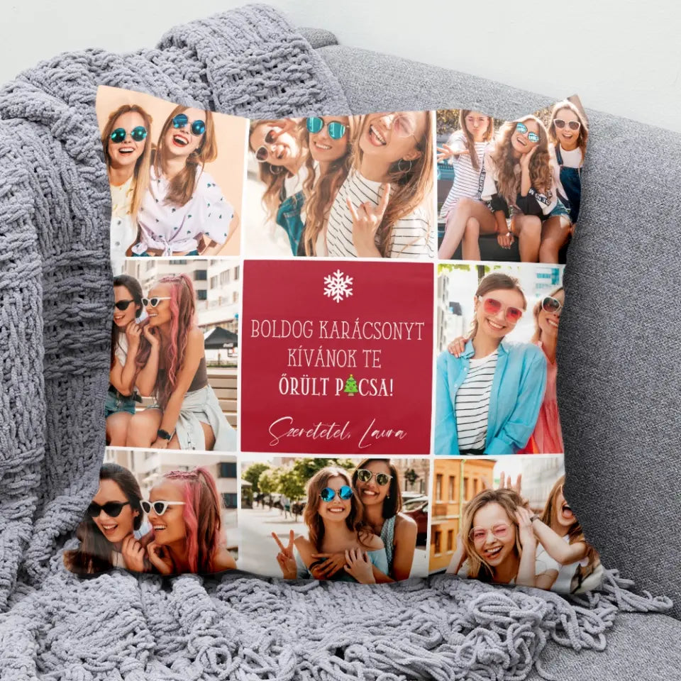 Egyedi saját képes karácsonyi párna barátnőknek - Boldog Karácsonyt