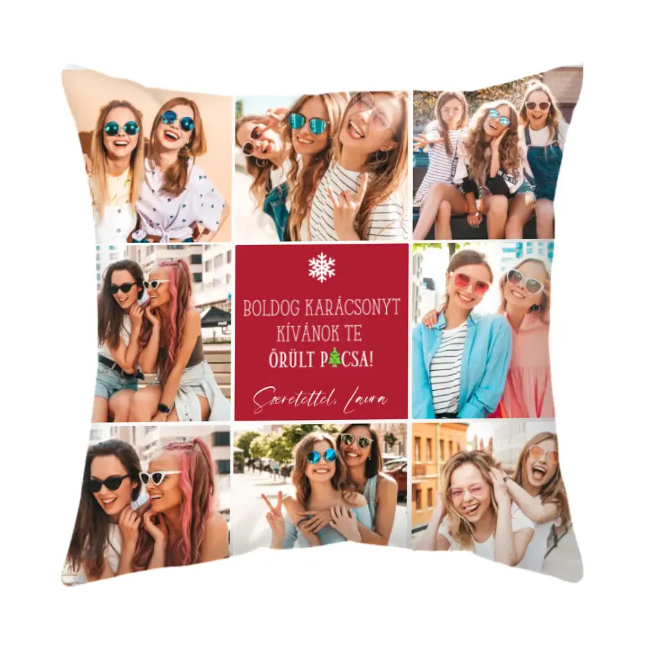Egyedi saját képes karácsonyi párna barátnőknek - Boldog Karácsonyt