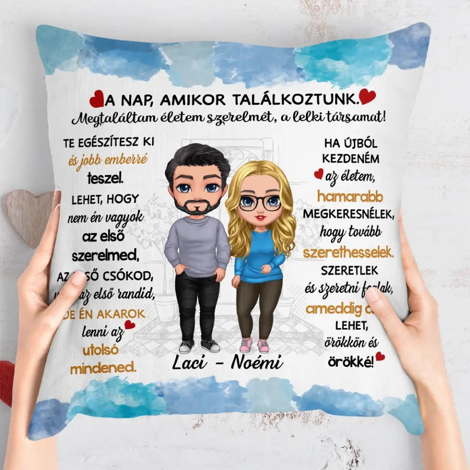 Egyedi párna szerelmespároknak - a nap, amikor találkoztunk