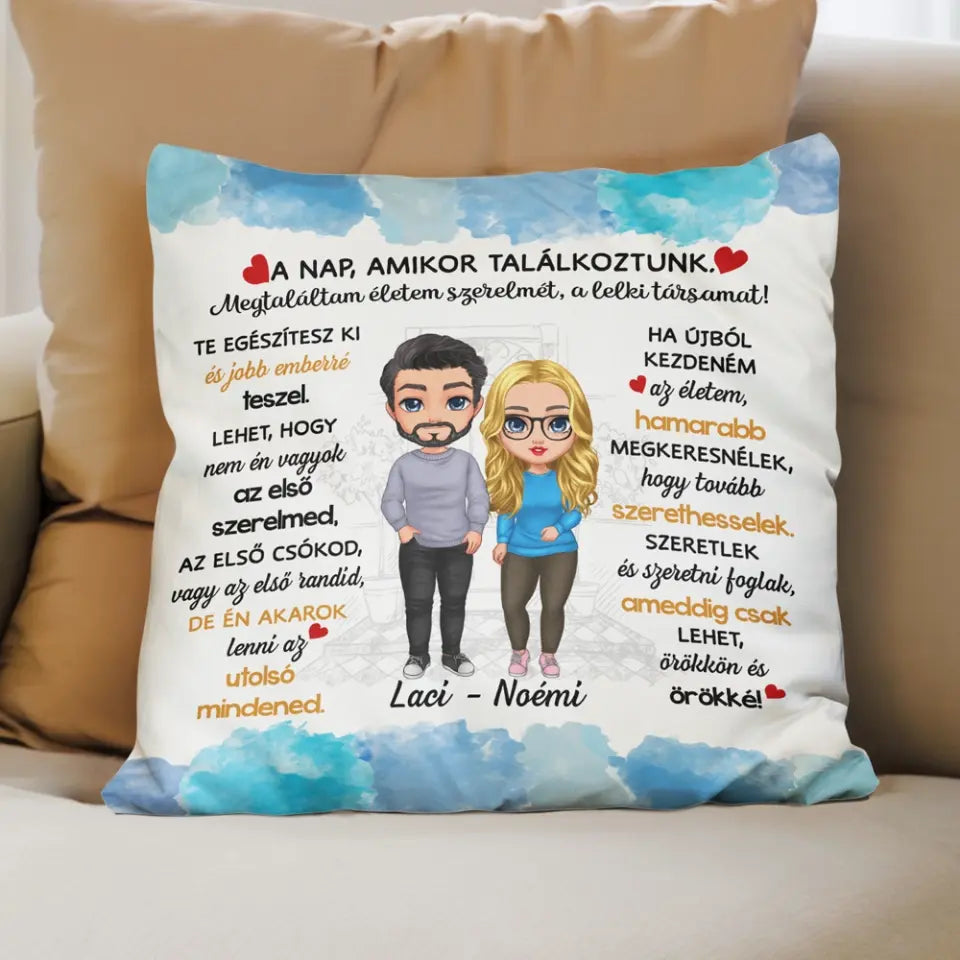 Egyedi párna szerelmespároknak - a nap, amikor találkoztunk