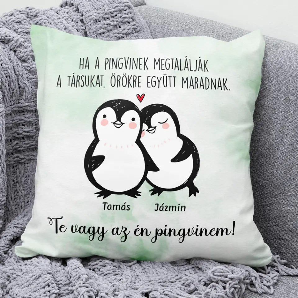 Egyedi párna Valentin-napra - Te vagy az én pingvinem