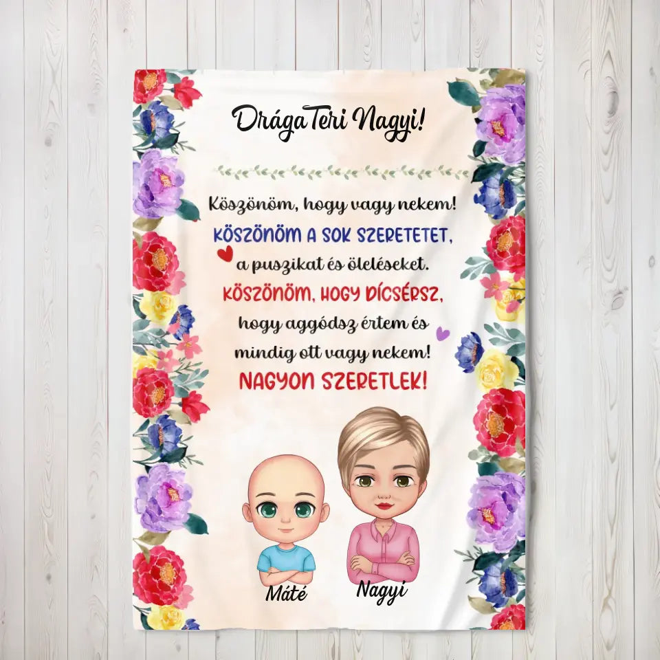 Egyedi pléd nagymamáknak - köszönjük, hogy vagy