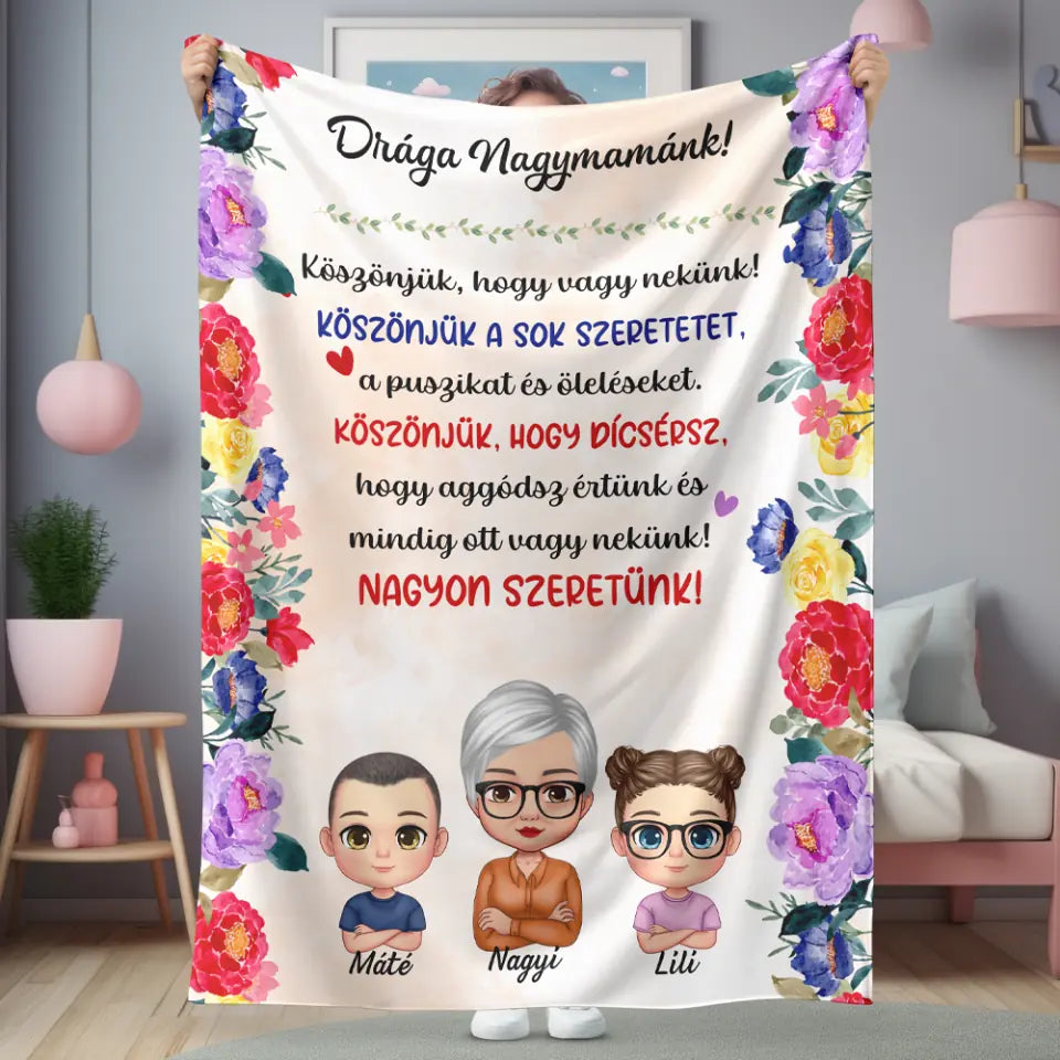 Egyedi pléd nagymamáknak - köszönjük, hogy vagy