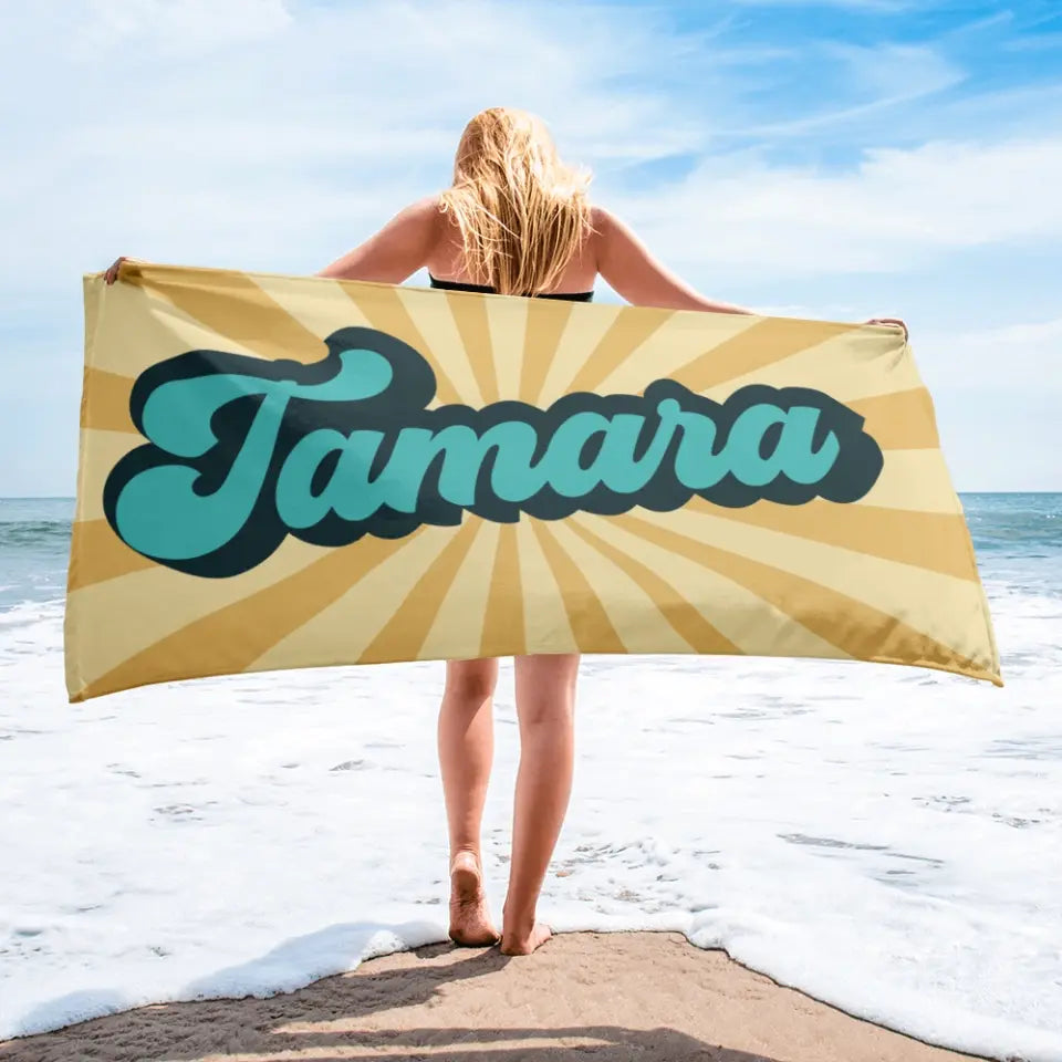 Egyedi strandtörölköző saját névvel - retro stílus