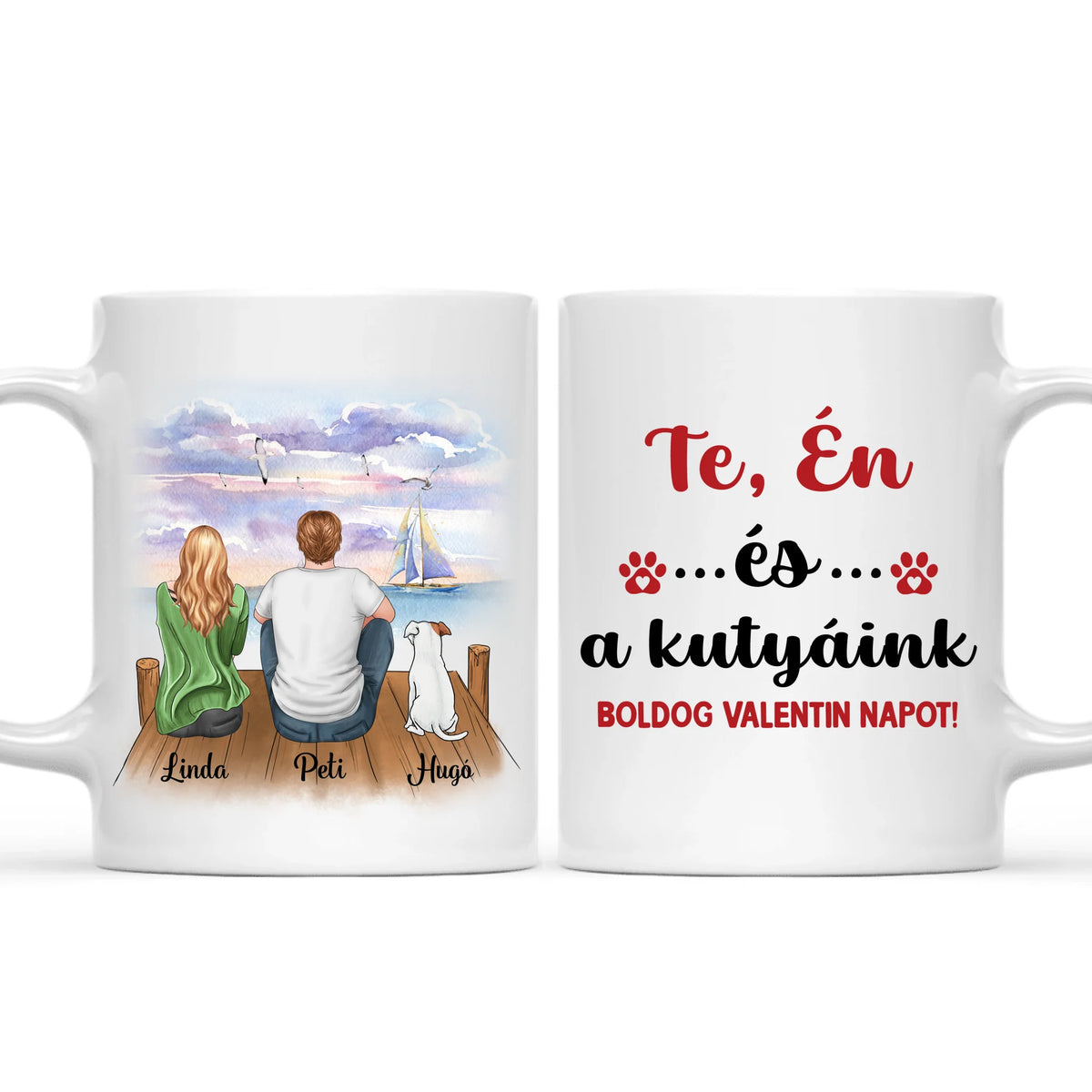 Egyedi kutyás bögre Valentin-napra - akár 3 kutyussal