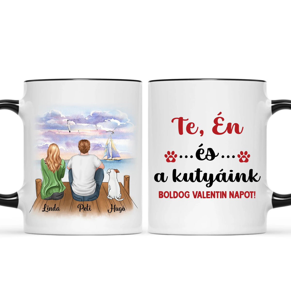 Egyedi kutyás bögre Valentin-napra - akár 3 kutyussal