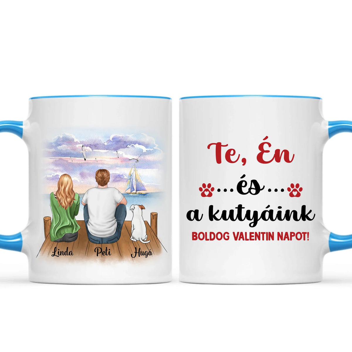 Egyedi kutyás bögre Valentin-napra - akár 3 kutyussal