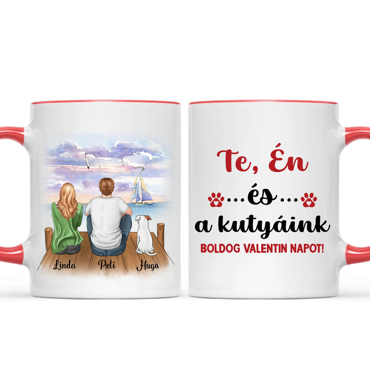 Egyedi kutyás bögre Valentin-napra - akár 3 kutyussal