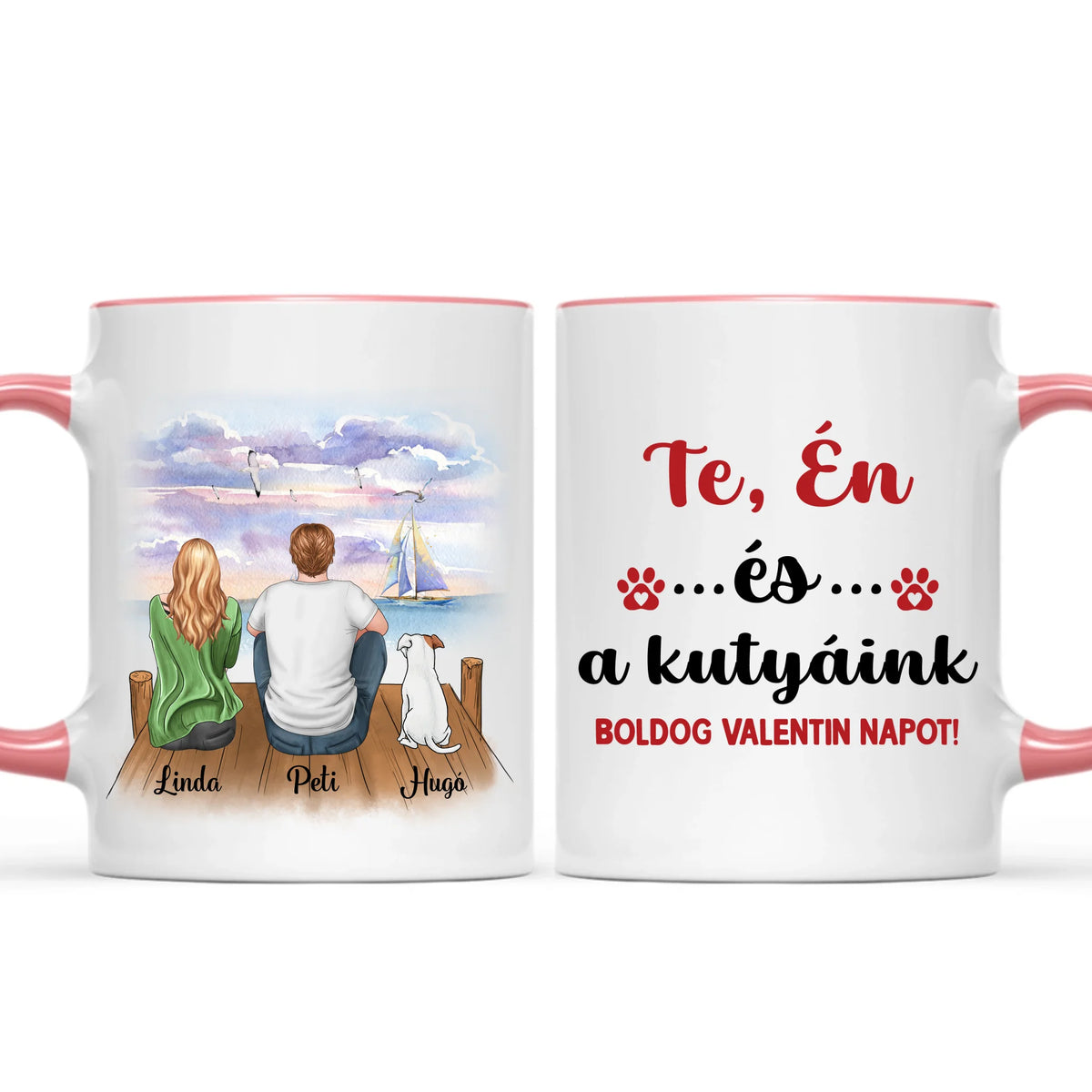 Egyedi kutyás bögre Valentin-napra - akár 3 kutyussal