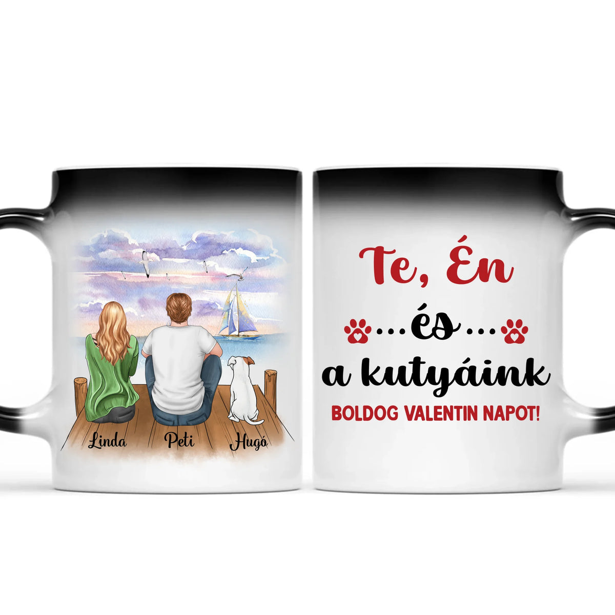 Egyedi kutyás bögre Valentin-napra - akár 3 kutyussal