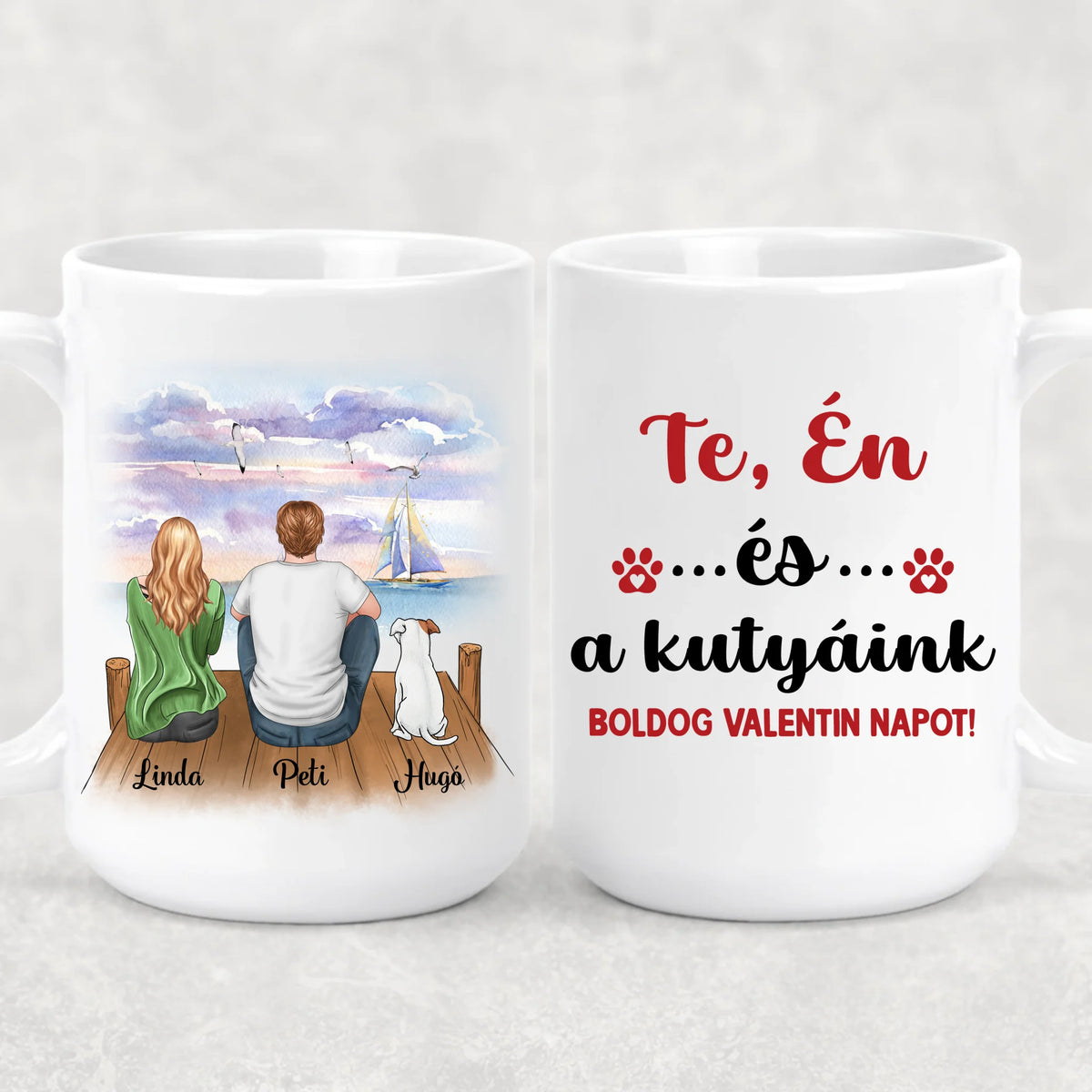 Egyedi kutyás bögre Valentin-napra - akár 3 kutyussal