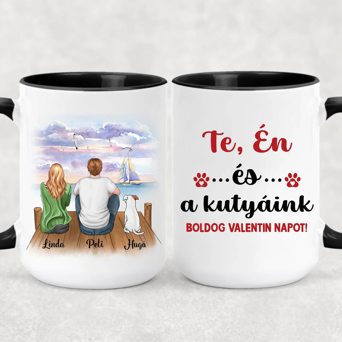 Egyedi kutyás bögre Valentin-napra - akár 3 kutyussal