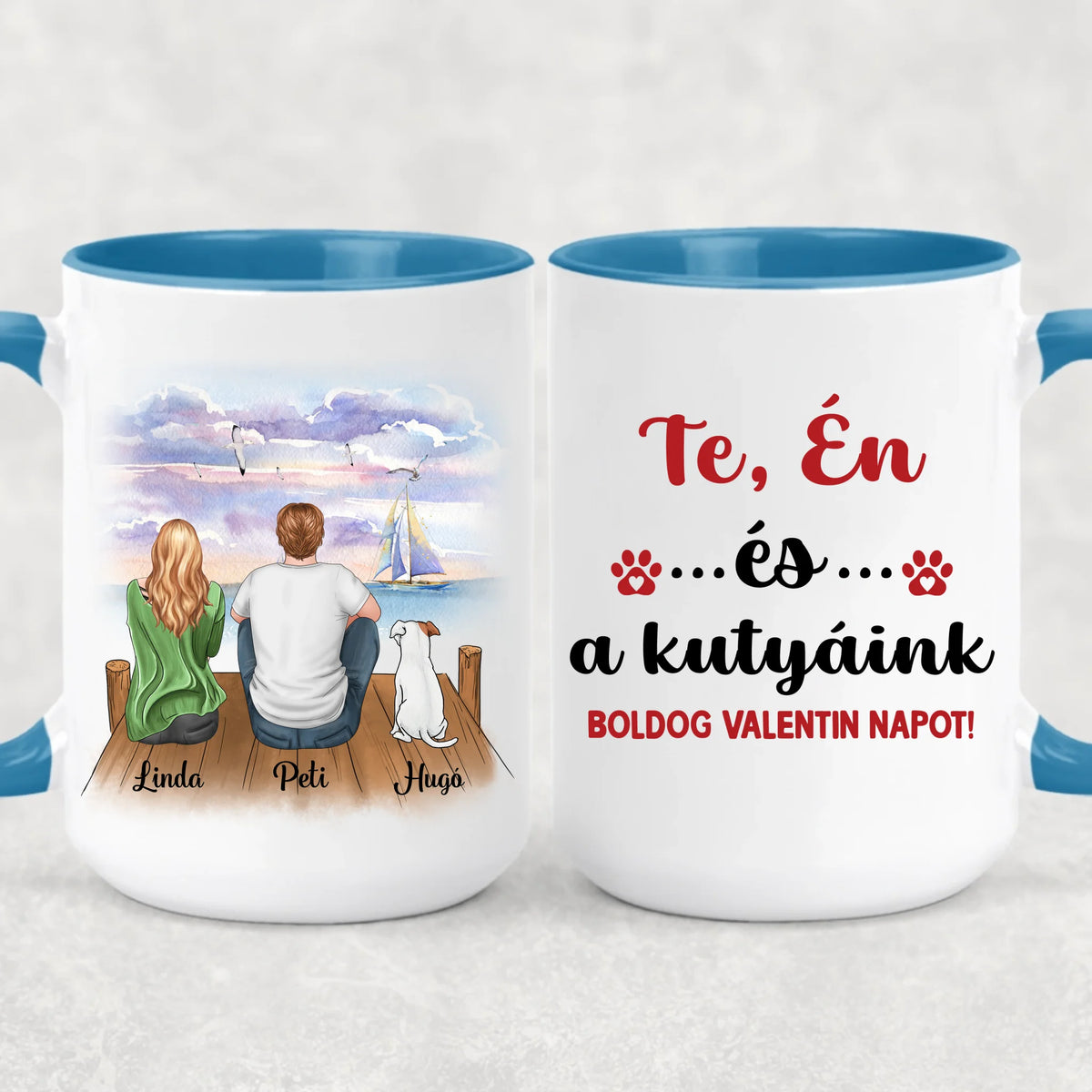 Egyedi kutyás bögre Valentin-napra - akár 3 kutyussal