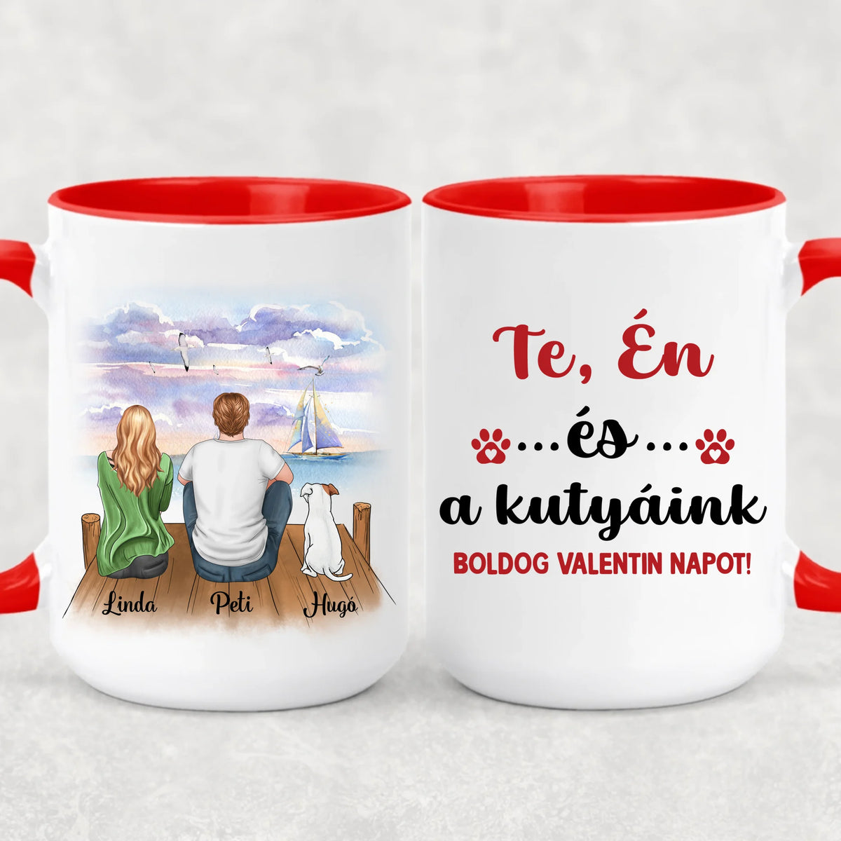 Egyedi kutyás bögre Valentin-napra - akár 3 kutyussal